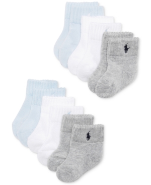 Polo Ralph Lauren Ralph Lauren Baby Boys Quarter Length Low-cut Socks 6-pack In Blue/white/gray