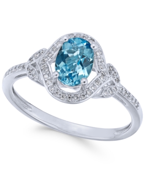 image of Blue Topaz (9/10 ct. t.w.) & Diamond (1/8 ct. t.w.) Ring in 14k Gold (Also available in Opal, Citrine & Amethyst)