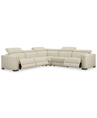 Nevio 5-pc Leather "L" Sectional with 3 Power Recliners