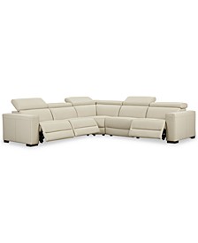 Nevio 5-pc Leather "L" Shaped Sectional Sofa with 3 Power Recliners and Articulating Headrests, Created for Macy's