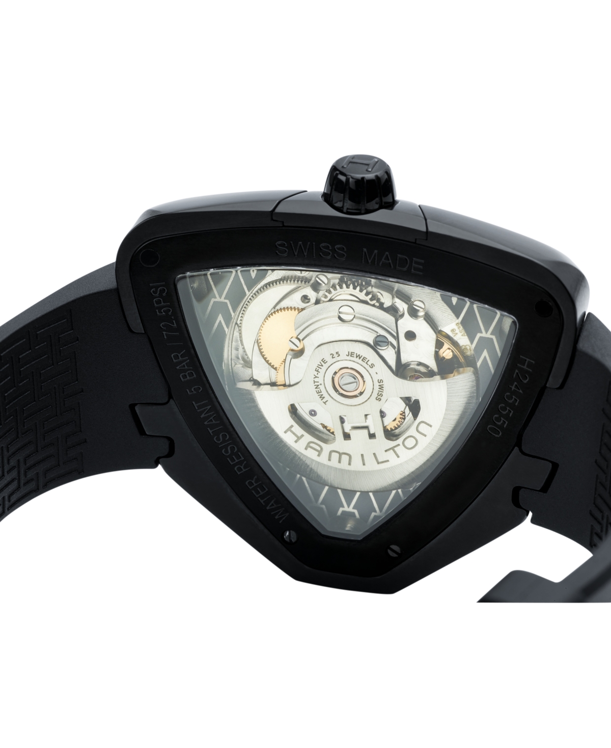 Shop Hamilton Unisex Swiss Automatic Ventura Elvis80 Black Rubber Strap Watch 43x45mm H24585331