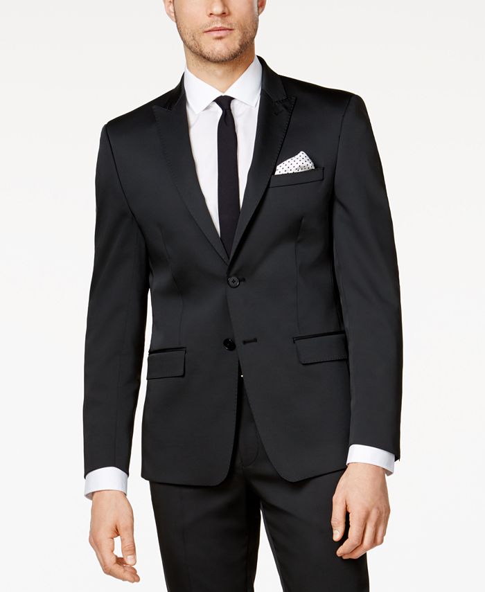 Calvin Klein Men's Big & Tall SlimFit Black Solid Peak Lapel Suit Macy's