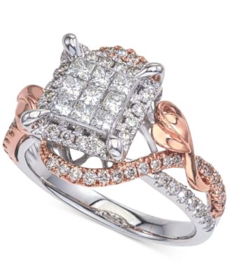 Macy's Diamond Two-Tone Princess Cluster Twist Engagement Ring (7/8 ct ...