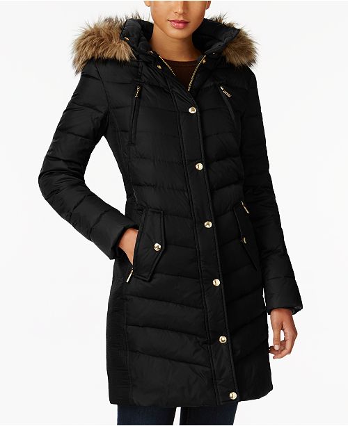 Michael Kors Petite Faux Fur Trim Hooded Down Coat Created For Macy S Reviews Coats Petites Macy S