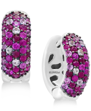 image of Splash by Effy Certified Ruby (1-3/8 ct. t.w.) & Pink Sapphire (3/4 ct. t.w.) Hoop Earrings in Sterling Silver
