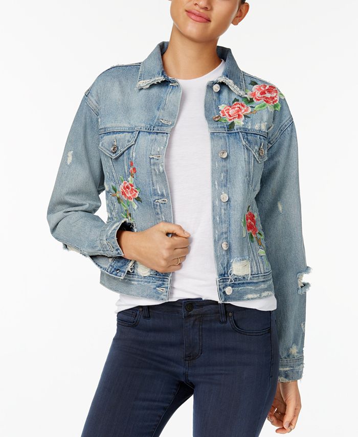 M1858 Logan Relaxed Denim Jacket with Floral Embroidery, Created