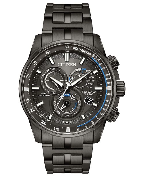 Eco Drive Men S Chronograph Perpetual Chrono A T Gray Stainless Steel Bracelet Watch 43mm
