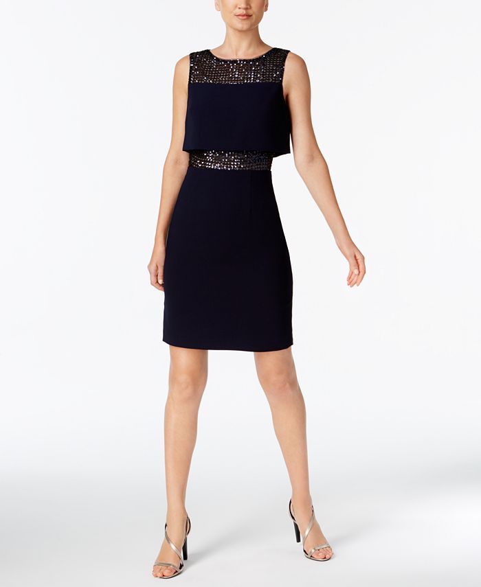 Calvin Klein Sequined Layered Sheath Dress - Macy's