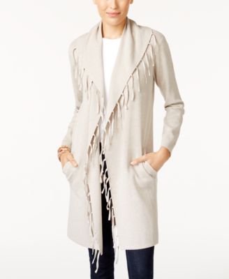 Style & Co - Petite Fringe-Trim Long Cardigan
