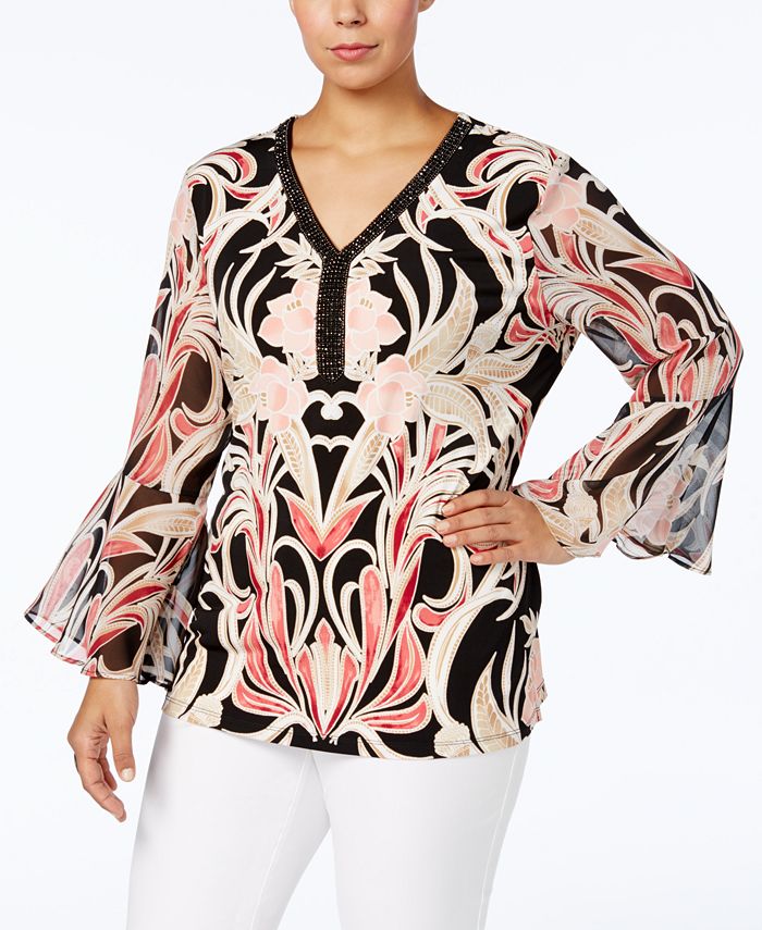 JM Collection Plus Size Bell-Sleeve Tunic, Created for Macy's - Macy's