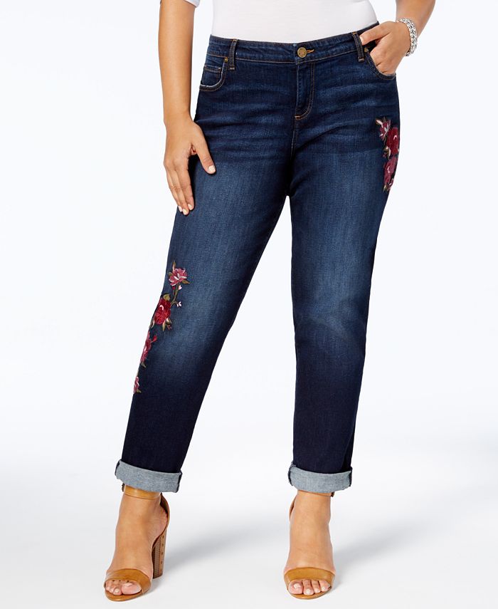 Kut from the Kloth Plus Size Catherine Embroidered Boyfriend Jeans ...