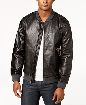 Alfani Men's Perforated Genuine Leather Jacket, Created for Macy's ...
