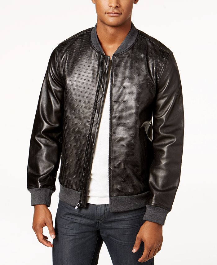 Alfani Men's Perforated Genuine Leather Jacket, Created for Macy's - Macy's