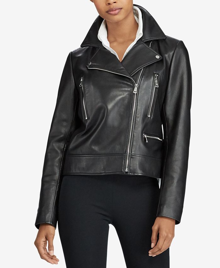 Lauren Ralph Lauren Asymmetrical Leather Jacket - Macy's