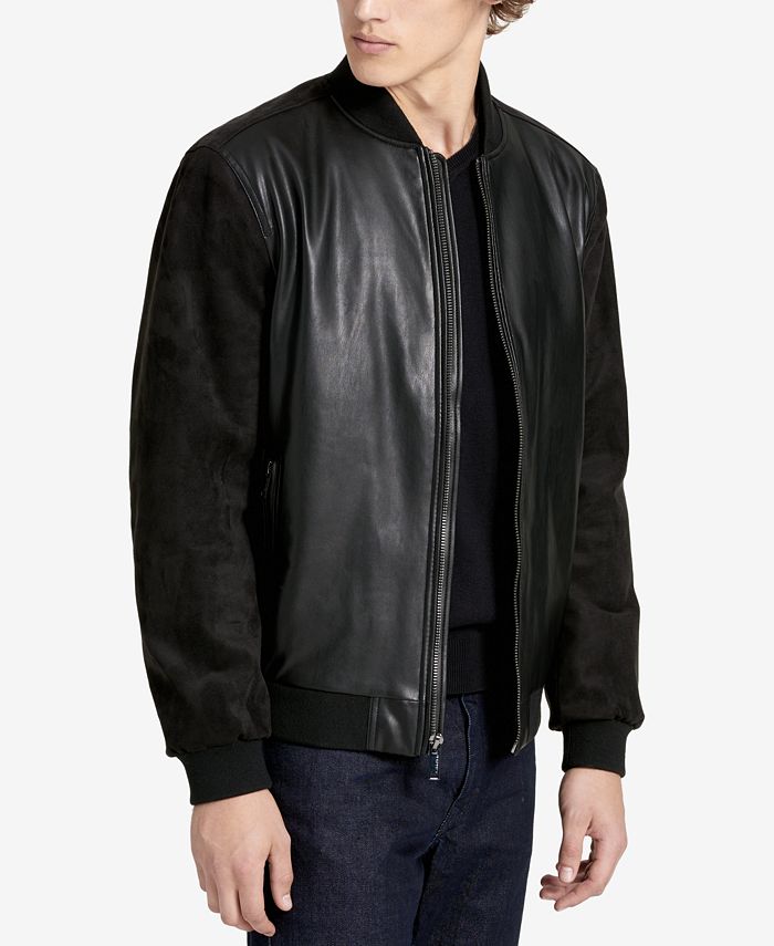 Calvin Klein Men's Faux-Leather Baseball Jacket - Macy's