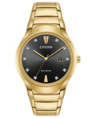 Citizen - Men's Eco-Drive Diamond-Accent Gold-Tone Stainless Steel Bracelet Watch 40mm