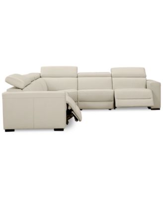 Nevio 5-Pc. Leather "L" Shaped Sectional with 2 Power Recliners with Articulating Headrests