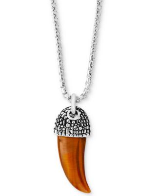 EFFY Collection - Men's Tiger's Eye Horn Pendant Necklace in Sterling Silver