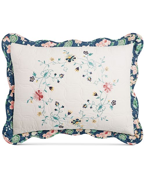 Martha Stewart Collection Embroidered Wreath Quilted Standard Sham