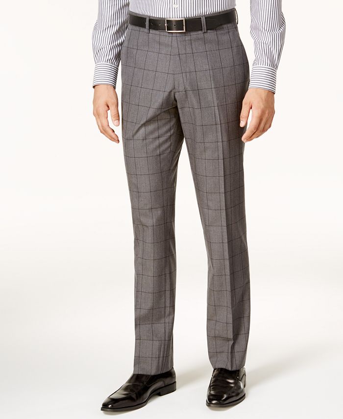 Perry Ellis Men's Slim-Fit Gray Windowpane Suit - Macy's