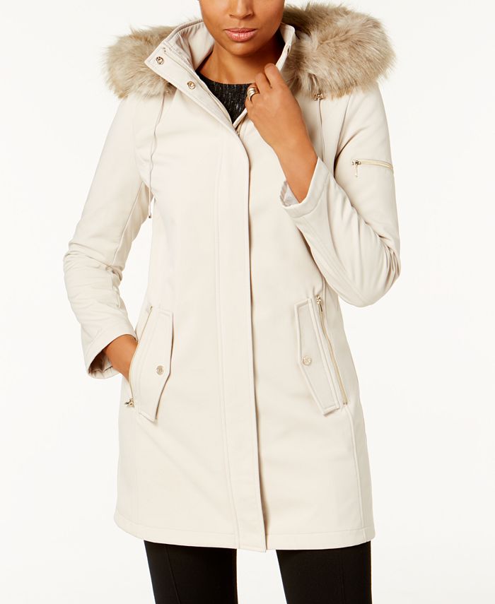 Ivanka Trump Faux Fur Trim Hooded Softshell Raincoat Macy s