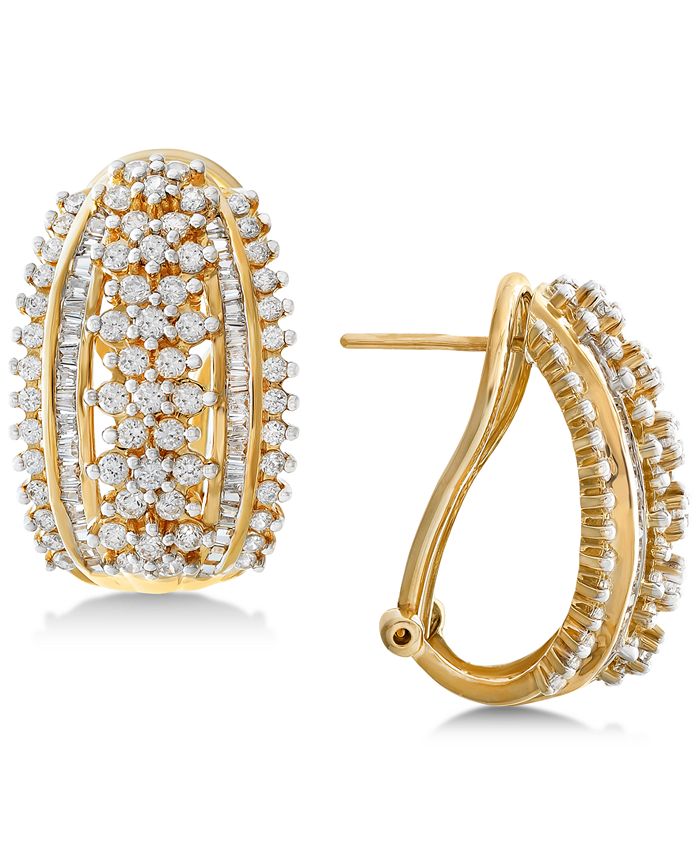 Macy's Wrapped in Love™ Diamond J-Hoop Earrings (2 ct. t.w.) in 14k ...