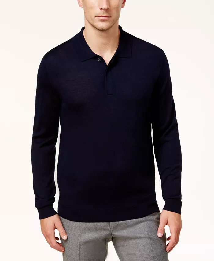 Men's Merino Wool Blend Polo Sweater - thumbnail 3
