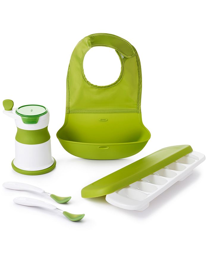 OXO Tot Mealtime On-The-Go Value Set with Roll-Up Bib, Food Masher, and Feeding