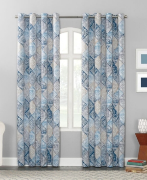 Sun Zero Lawson 54" X 84" Distressed Global Tile-print Curtain Panel In Indigo