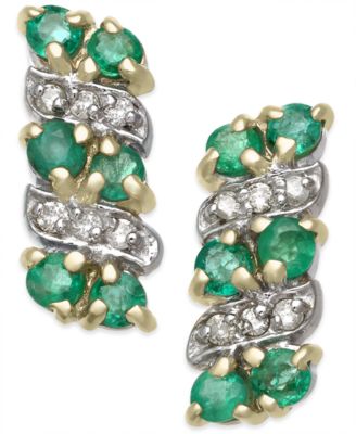 Macy's - Emerald (1/2 ct. t.w.) & Diamond Accent Drop Earrings in 14k Gold
