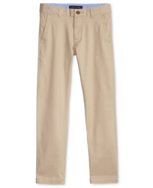 Shop Tommy Hilfiger Little Boys Flat-front Stretch Chino Pants In Travel Khaki