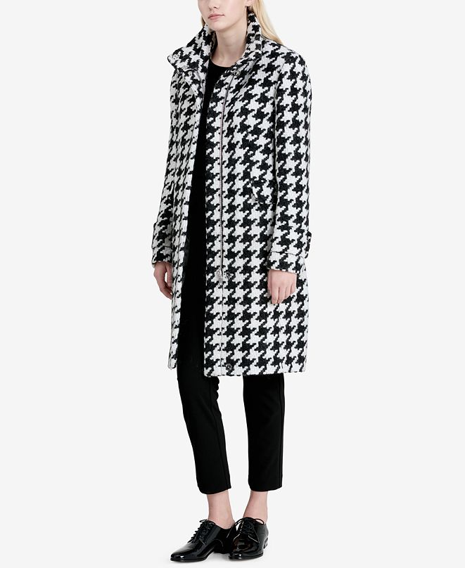 Calvin Klein Houndstooth Walker Coat & Reviews - Coats - Women - Macy's