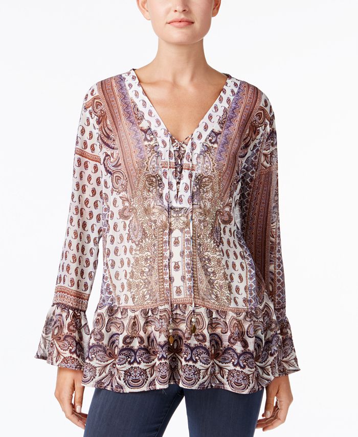 Style & Co Petite Lace-Up Peasant Top, Created for Macy's - Macy's