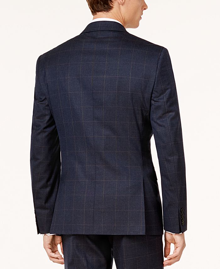 Bar III Men's Slim-Fit Active Stretch Navy/Tan Windowpane Suit Jacket ...