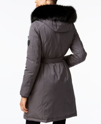 Vince Camuto Faux-Fur-Trim Belted Coat 