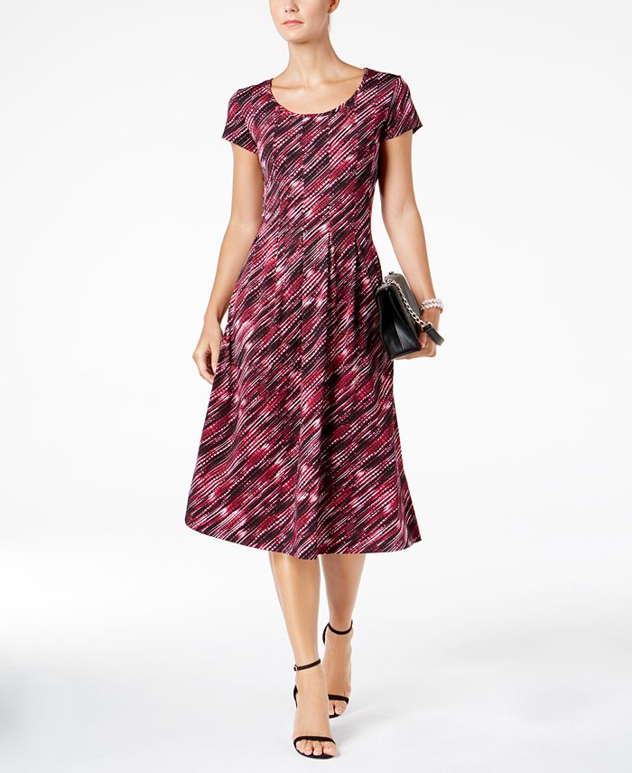 NY Collection Petite Printed A-Line Dress - Macy's