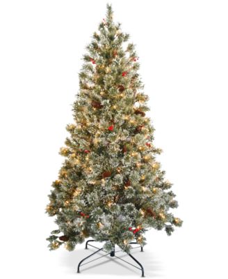 National Tree Company - 6' Crystal Cashmere Tree With Pine Cones, Red Berries & 200 Clear Lights