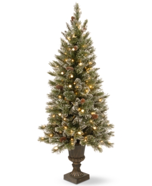 National Tree Company 4' Glittery Bristle Pine Entrance Tree With Urn Base & 100 Led Lights
