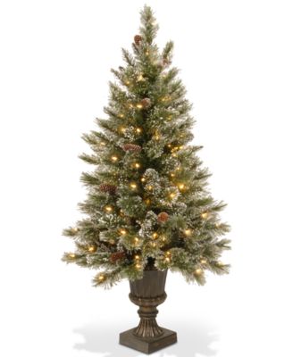 National Tree Company - 5' Glittery Bristle Pine Entrance Tree With Urn Base & 150 Clear Lights