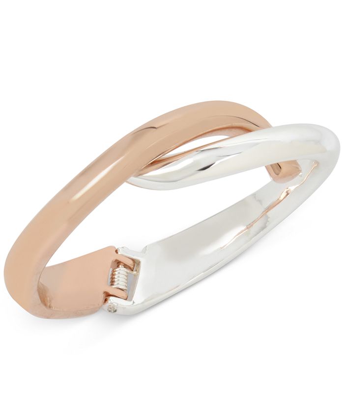 Hint of Gold Touch of Silver/Two-Tone Twisted Hinged Bangle Bracelet in ...