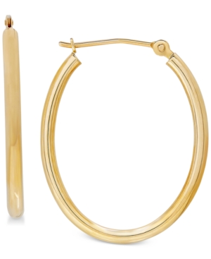 image of Polished Oval Tube Hoop Earrings in 10k Gold, 1 inch