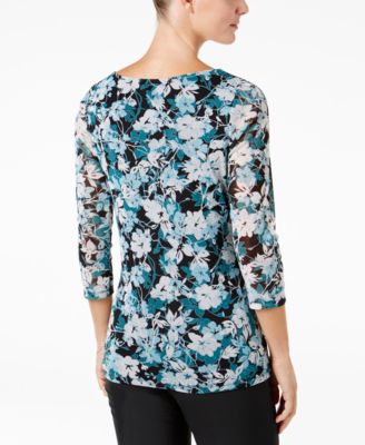 Charter Club Petite Printed Boat-Neck Top, Created for Macy's