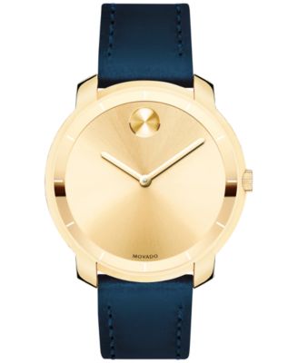 Movado - Women's Swiss Bold Blue Leather Strap Watch 36mm