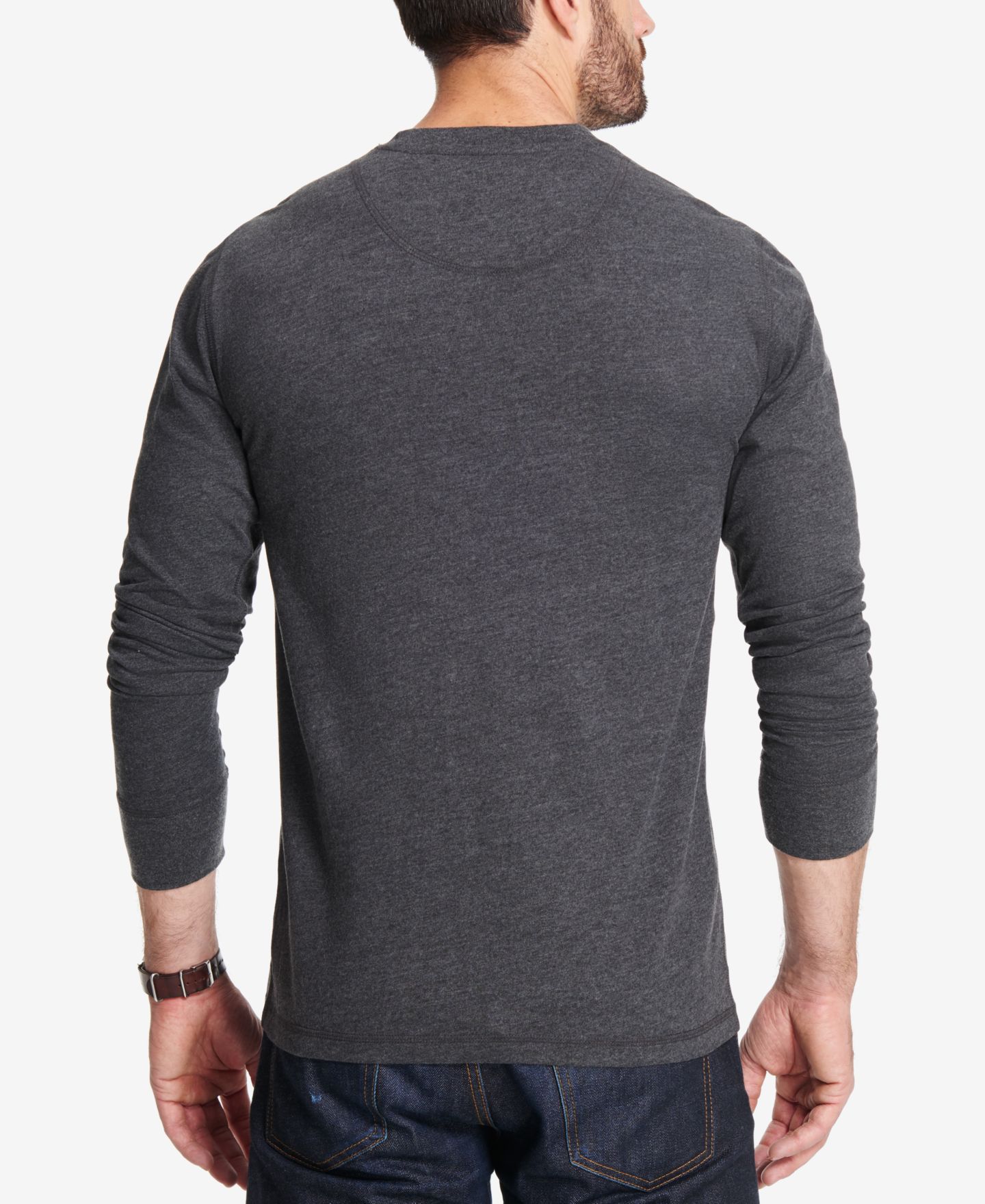 Мужская футболка Weatherproof Vintage Long Sleeve Brushed Jersey Henley, цвет: Чёрный меланжевый — фото 2