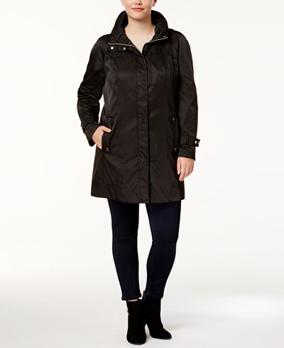 Calvin Klein Women's Hooded Packable Stand Collar Wrinkle Resistant Anorak Black Size X-Small