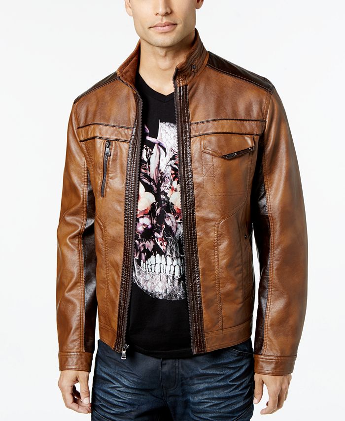INC International Concepts Men's Jones Two-Tone Faux-Leather Jacket ...