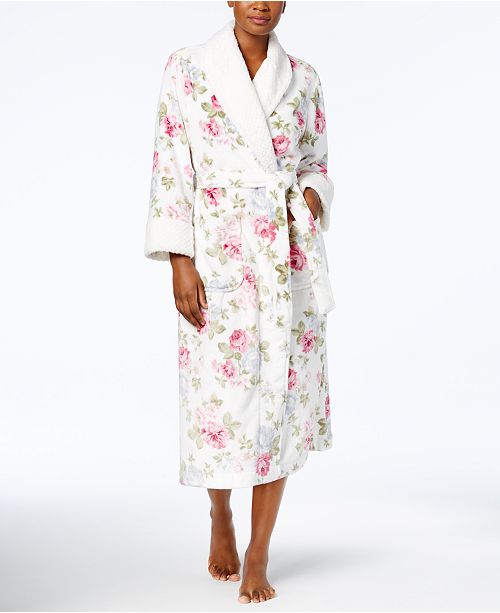 Charter Club Petite Long Printed Contrast Robe, Created for Macy's