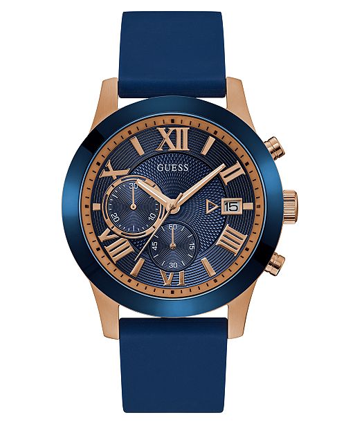 GUESS Men&#39;s Chronograph Blue Silicone Strap Watch 45mm & Reviews - Watches - Jewelry & Watches ...