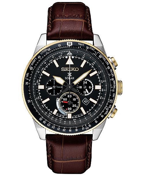 seiko chronograph leather strap watch