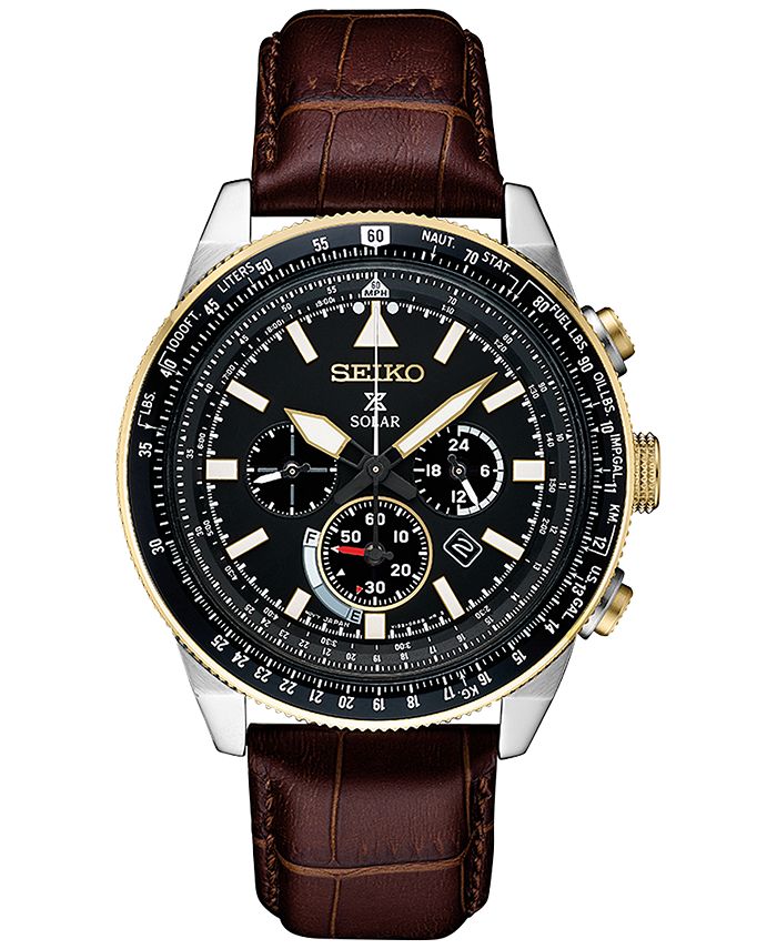 Seiko Men's Solar Chronograph Prospex Brown Leather Strap Watch 45mm &  Reviews - All Fine Jewelry - Jewelry & Watches - Macy's